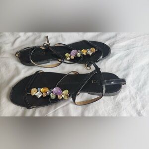Elegant Black Sandals with Gemstone Accents